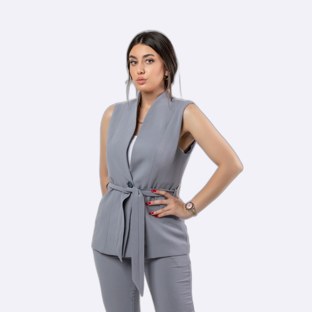 Sleeveless Belted Blazer