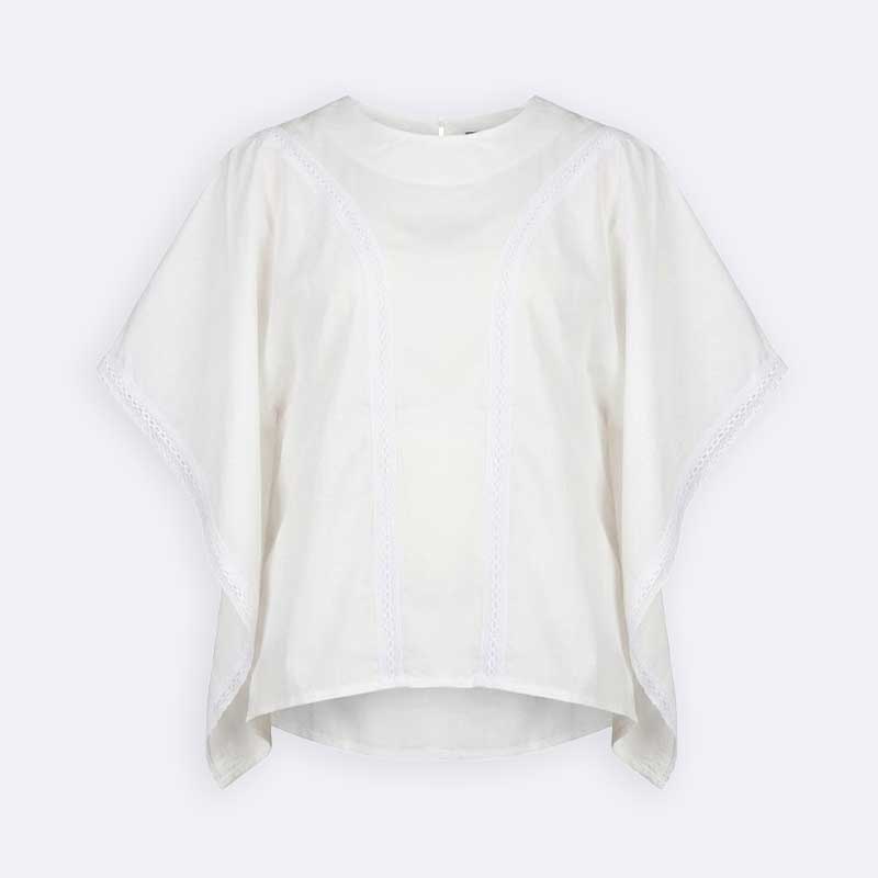 Lace Trim Kimono Sleeve Blouse