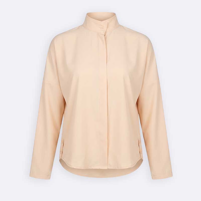 Mandarin Collar Concealed Placket Blouse