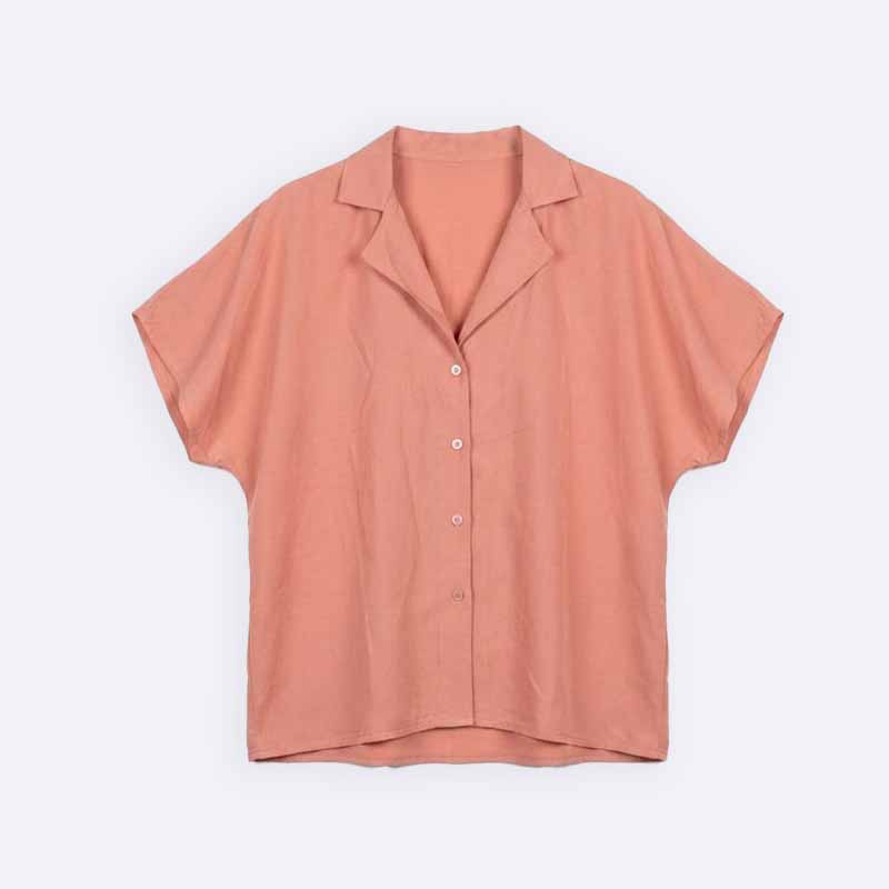 Short Sleeve Notch Lapel Linen Shirt