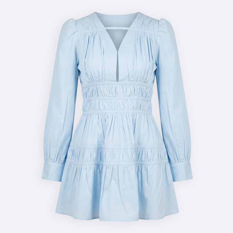 Ruched Waist Long Sleeve Mini Dress