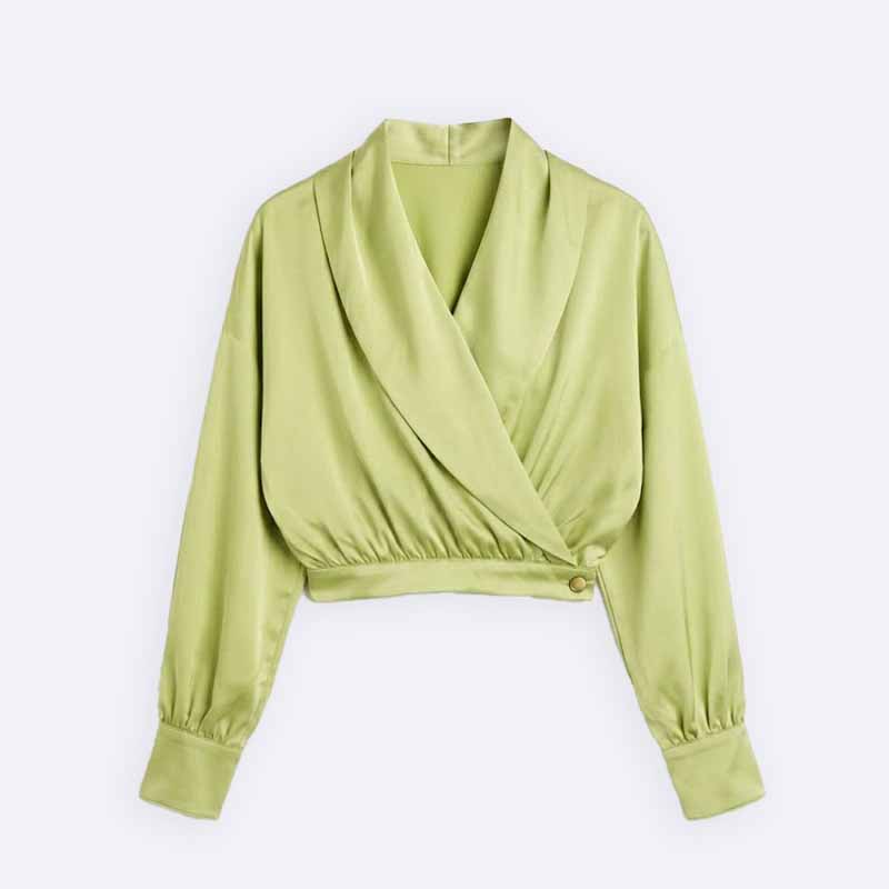 Satin Surplice Wrap Blouse