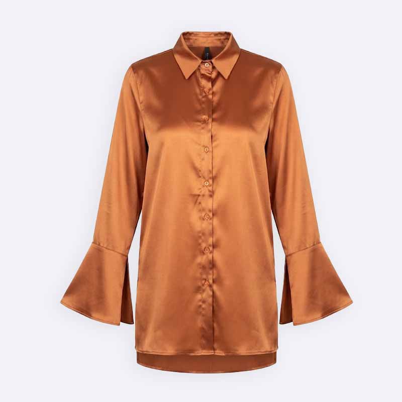 Satin Button Up Shirt with Bell Sleeves