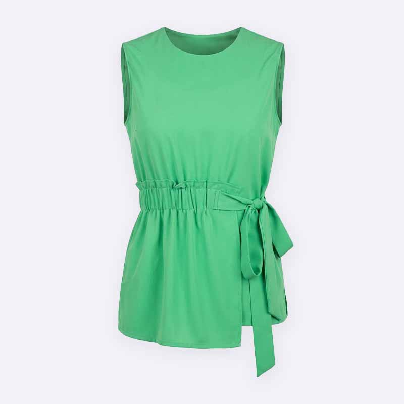 Sleeveless Elastic Waist Blouse with Side Tie