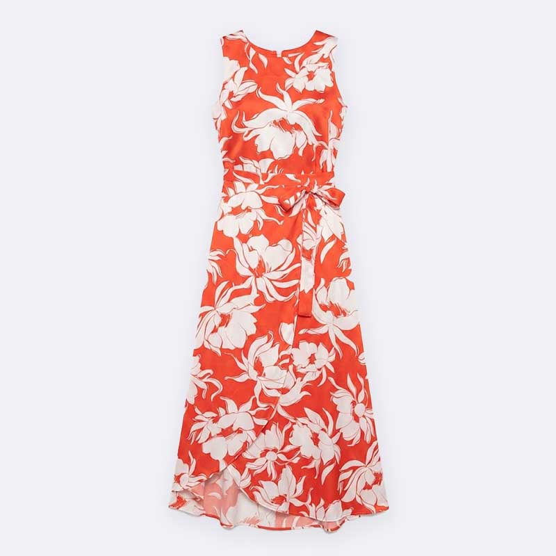 Floral Print Sleeveless Midi Wrap Dress
