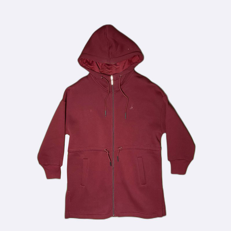 Hooded Drawstring Waist Longline Top