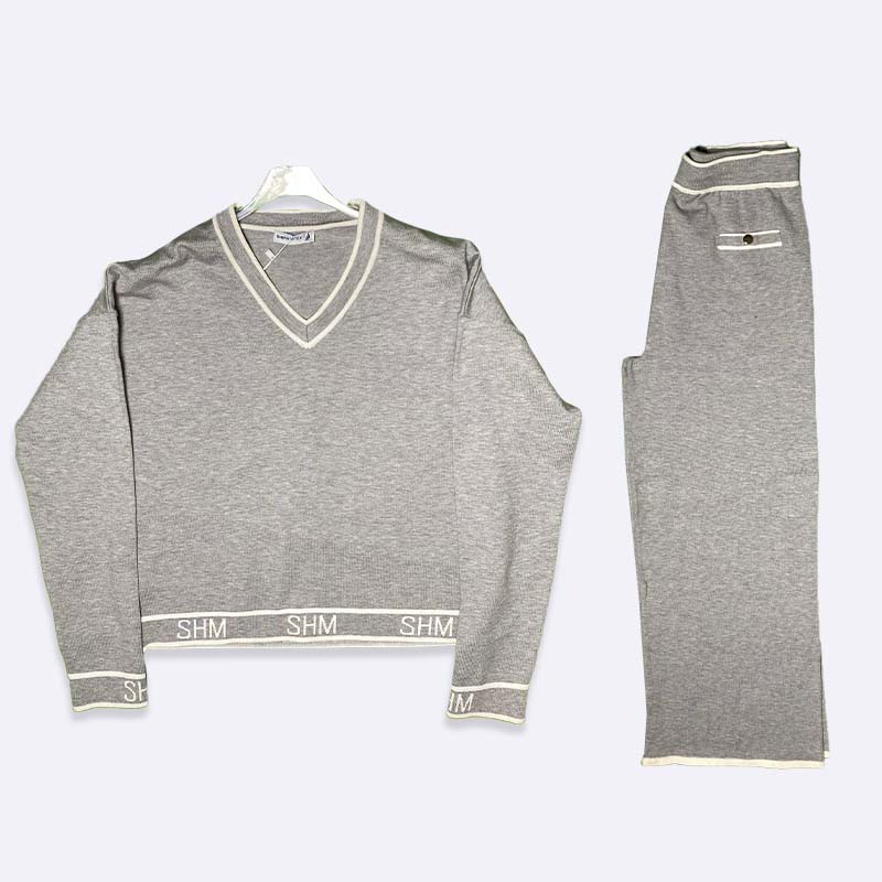 Cozy Knit Lounge Set with V-Neck Top