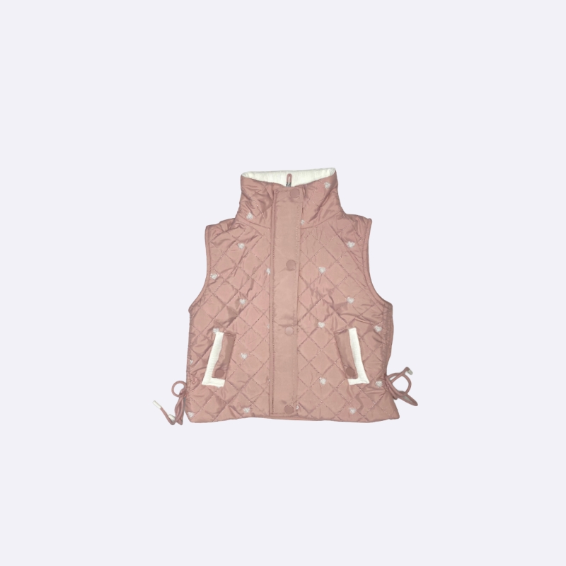 Quilted Heart Embroidered Vest with Drawstring Detail