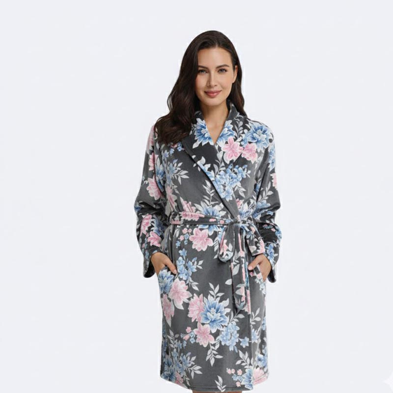 Floral Plush Robe with Belt