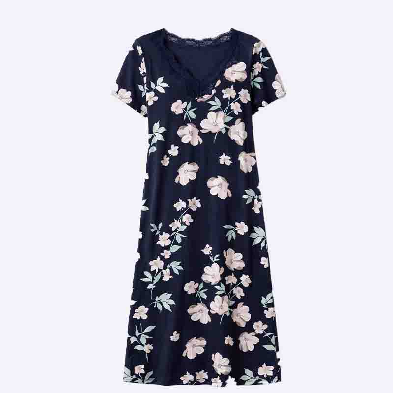 Floral Print Lace Trim Nightdress