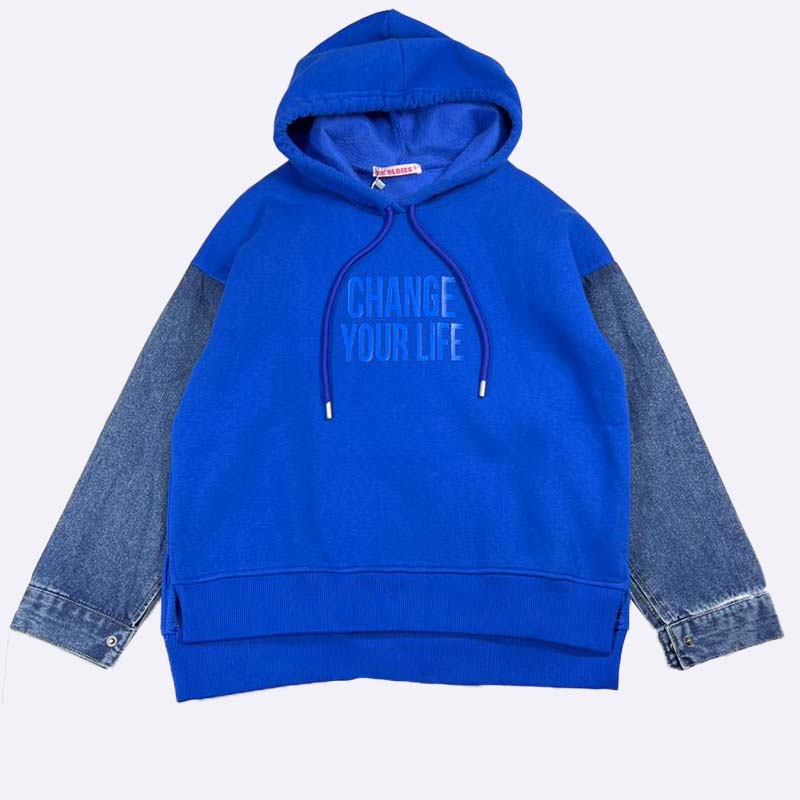 Denim Sleeve Statement Hoodie