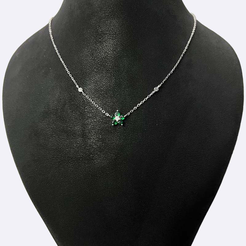 Emerald Bloom Silver Necklace