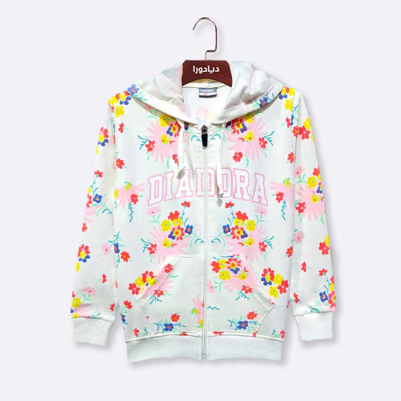 Girls Diadora Floral Print Zip-Up Hoodie