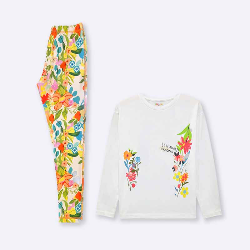 Girls Flower Print Pajama Set