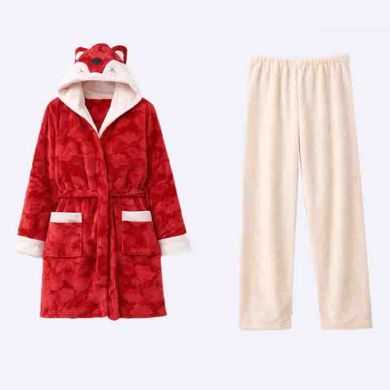 Cozy Fox Hooded Robe & Pants Pajama Set