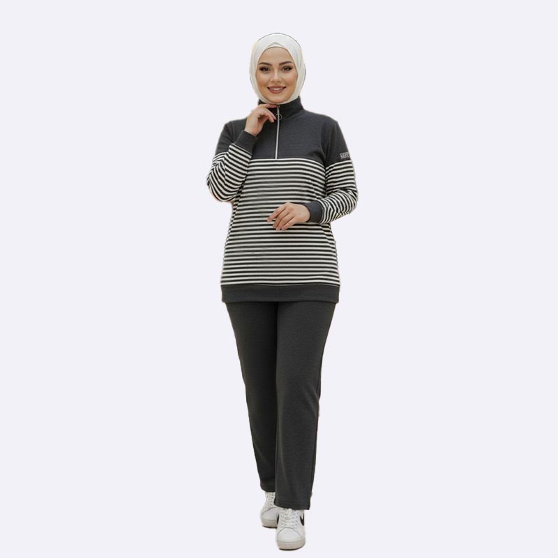 Turkish Knit Striped Half-Zip Sport Suit