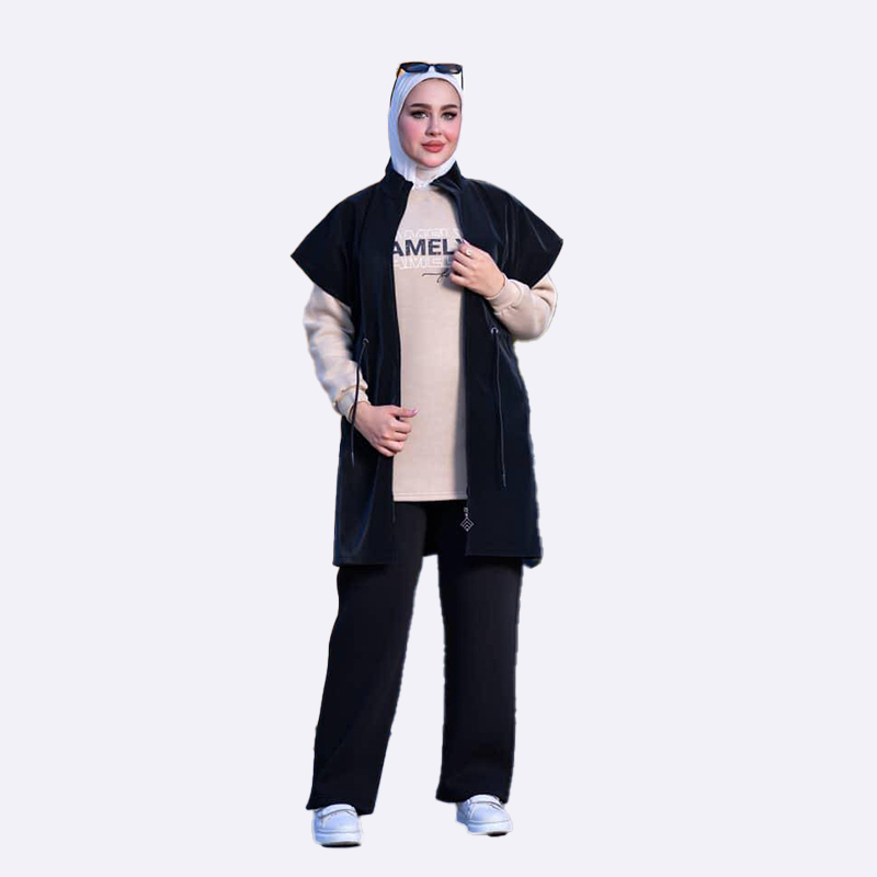 Fleece Suit with Sleeveless Leather Jacket