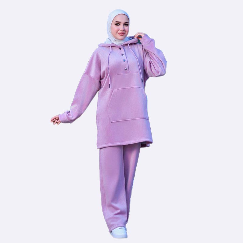 Lined Velvet Hooded Tunic Suit