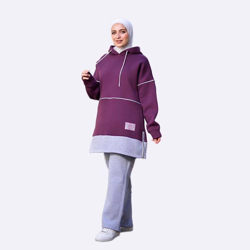 Turkish Fleece Color-Block Hoodie Suit