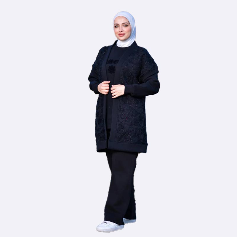 3-Piece Fleece Suit with Embellished Cardigan