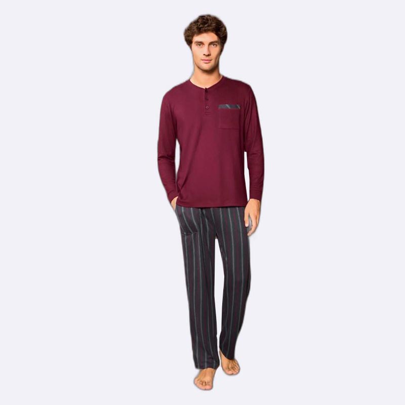 Men's Burgundy Long Sleeve Pajama Set