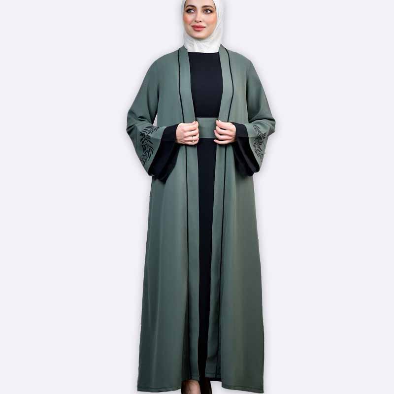 Elegant Embroidered Sleeve Abaya Set