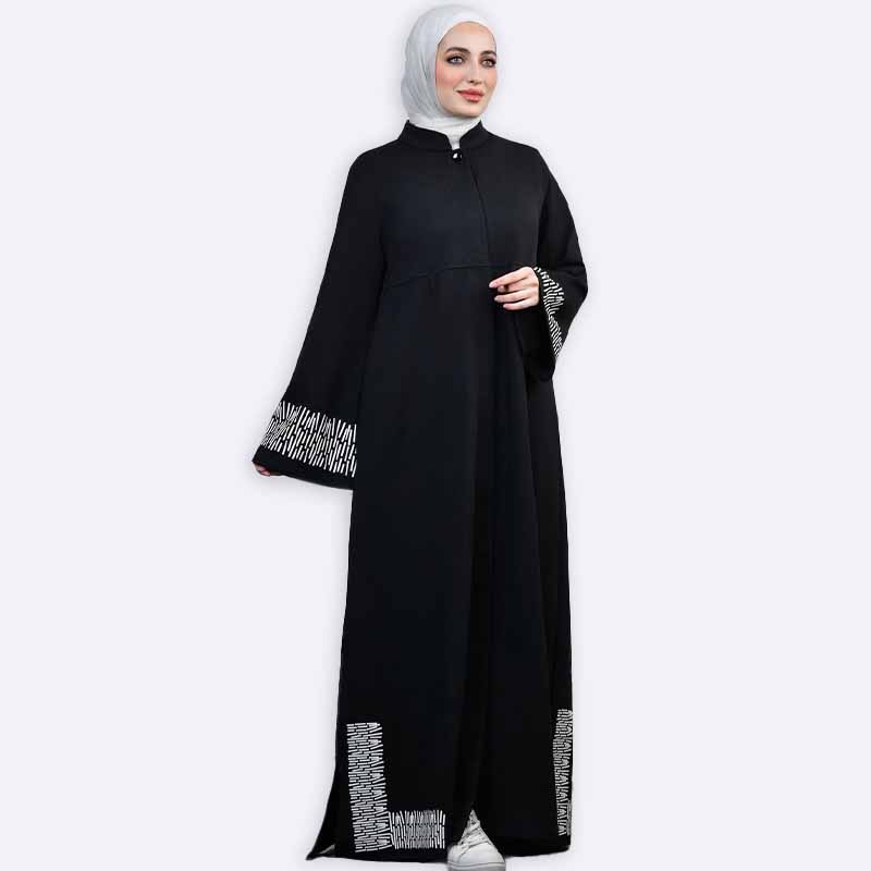 Elegant Black Abaya with Geometric Accents