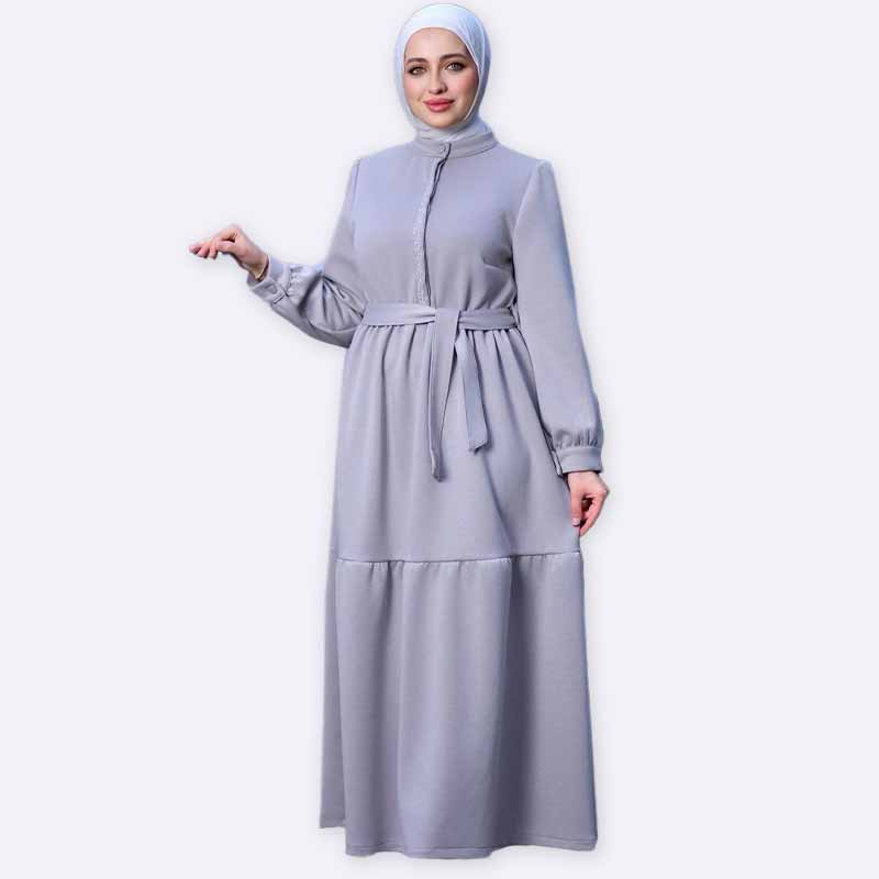 Elegant Grey Belted Maxi Dress