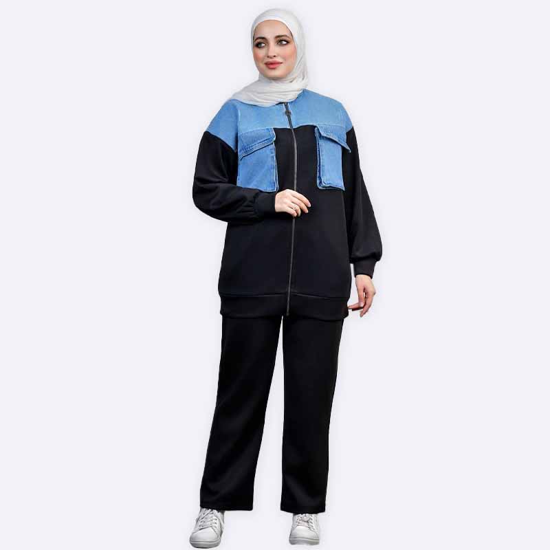 Denim Accent Zip-Up Tracksuit