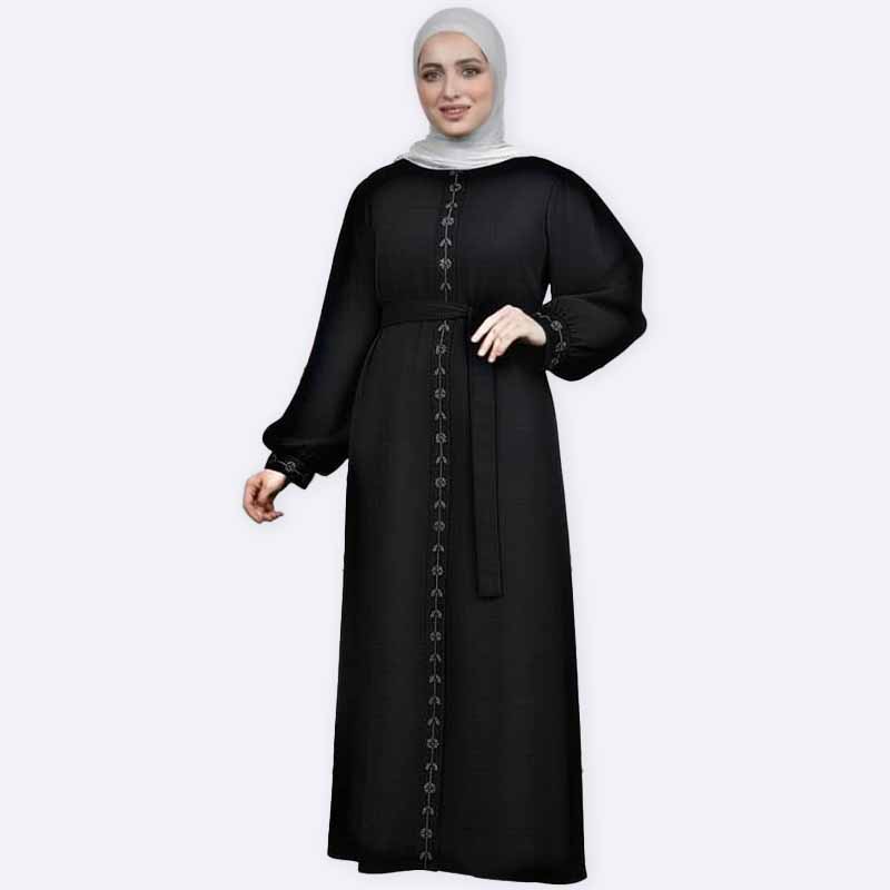Elegant Embroidered Belted Abaya