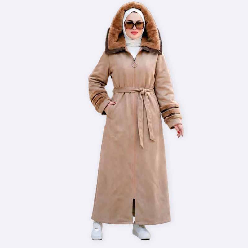 Elegant Faux Fur Trimmed Long Coat