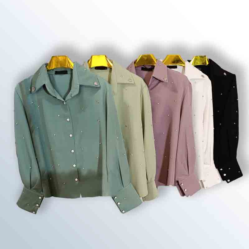 Sporty chic blouse with diamond embroidery