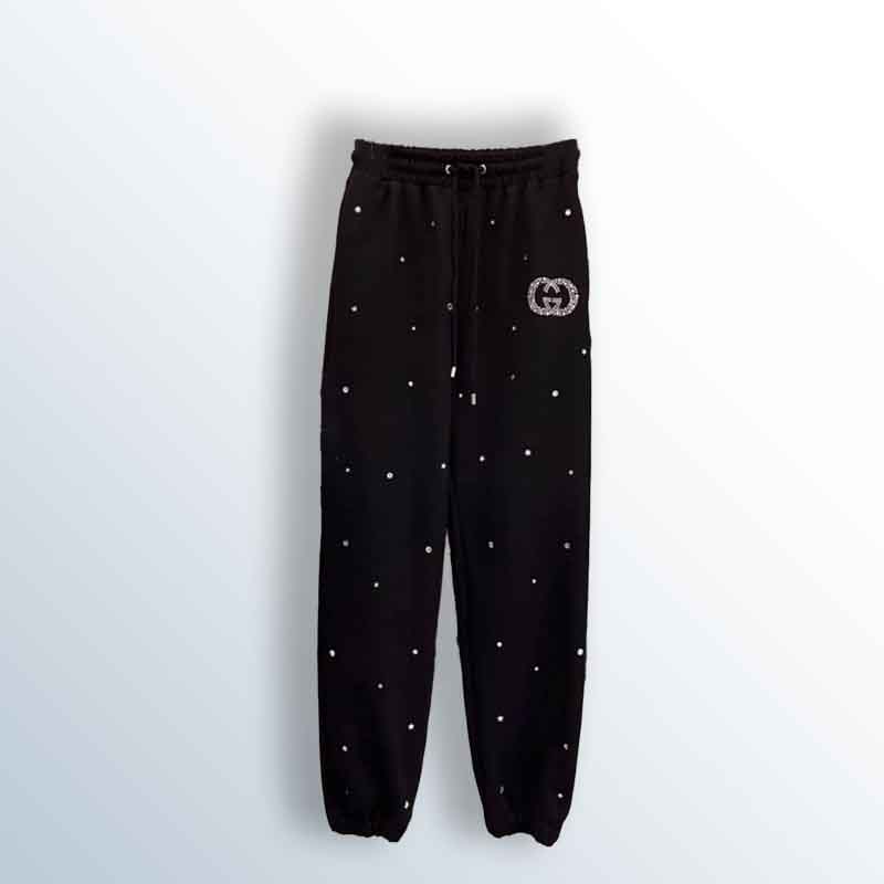 Women's cotton pants with diamond embroidery