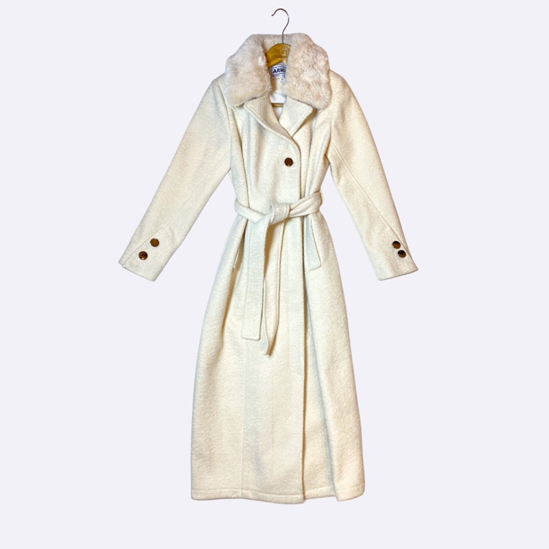 Women's Long Cashmere/Wool Coat with Fur Collar