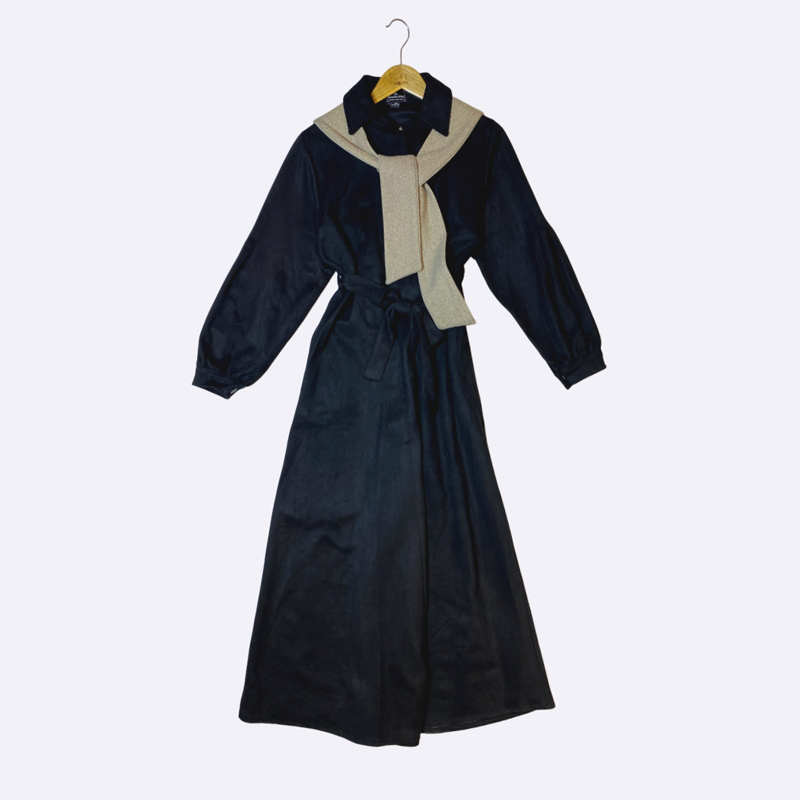 Women's Long Suede-Look Trench Coat with Waist Tie