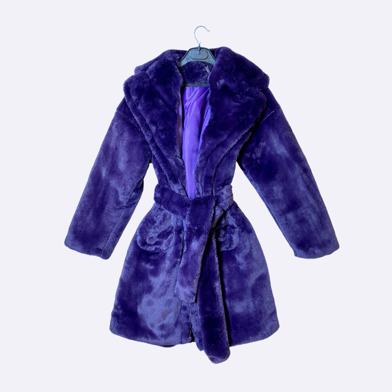 Women's Short Faux Fur Coat with Tie Belt