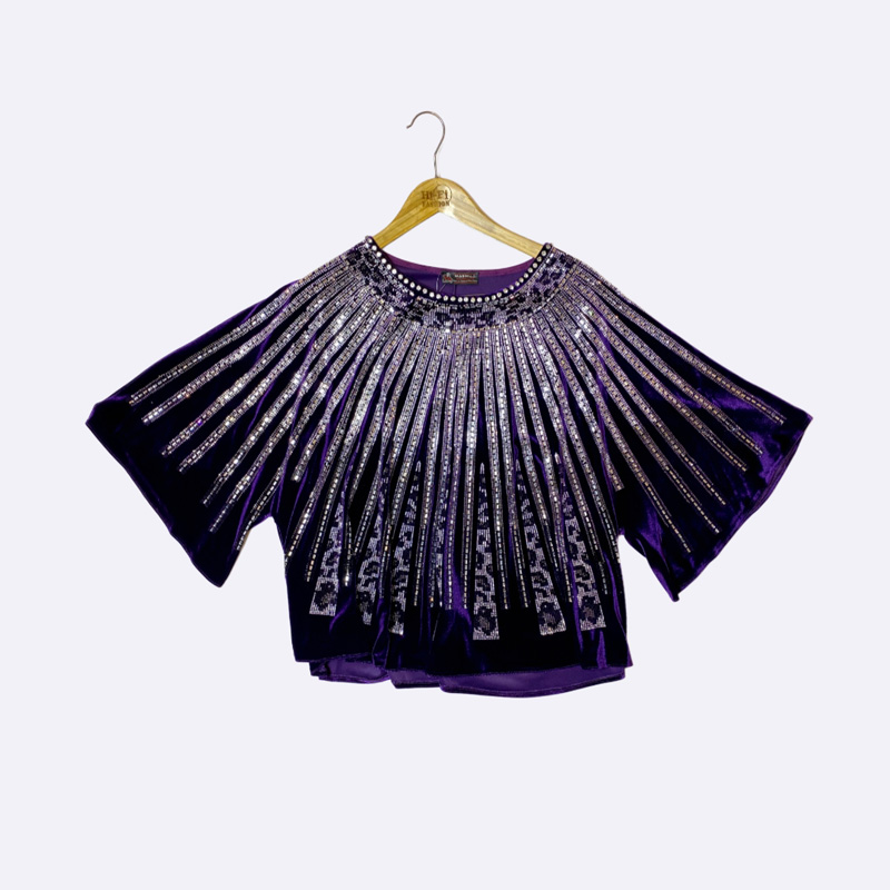 Embellished Velvet Cape Top