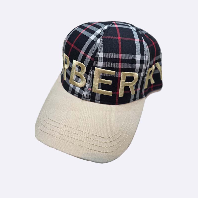 Burberry Men Check Pattern Embroidered Logo Cap