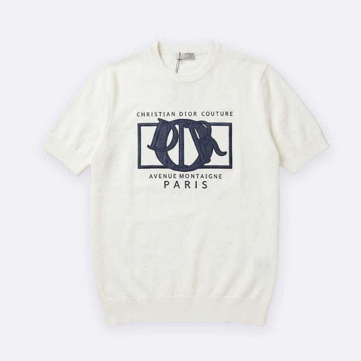 Dior Men Short Sleeve Knit T-Shirt with Christian Dior Couture Logo