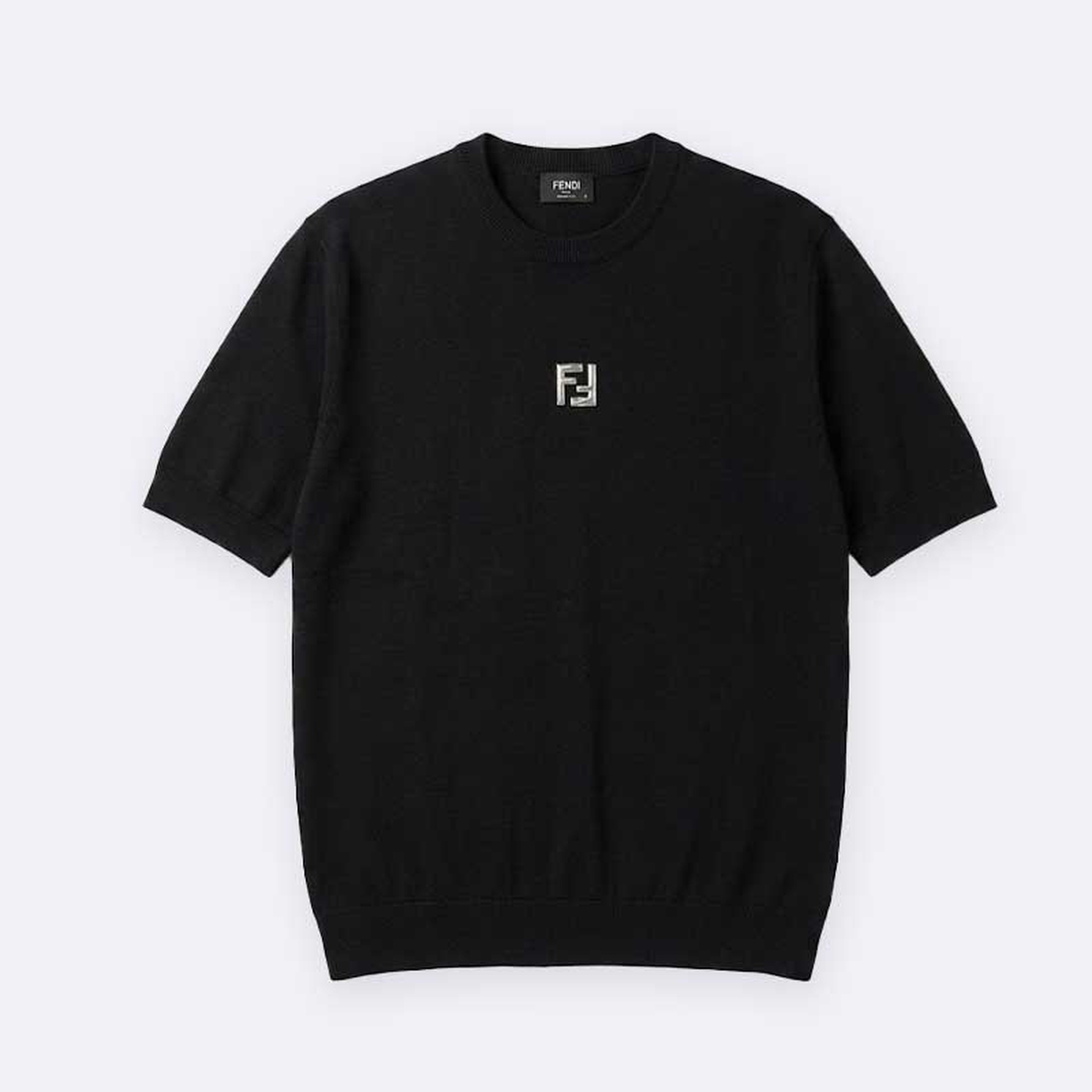 Fendi Men Short Sleeve Knit T-Shirt with Metal FF Logo