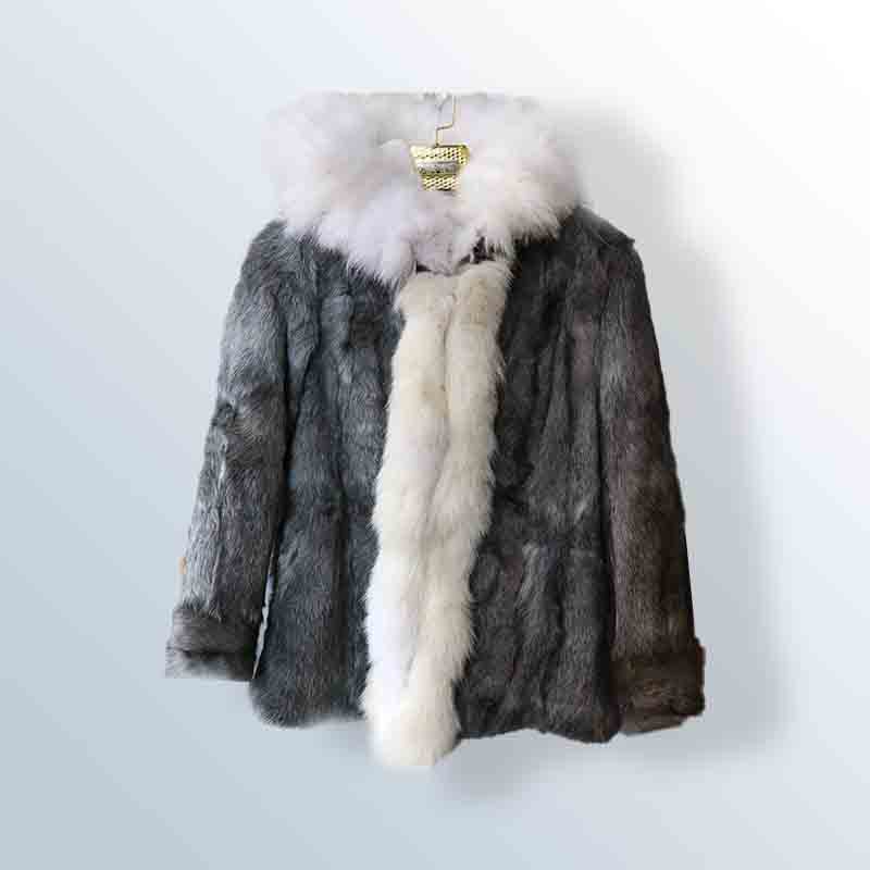 Goat fur jacket with fox hood lined