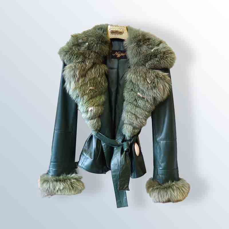 Fox fur leather jacket
