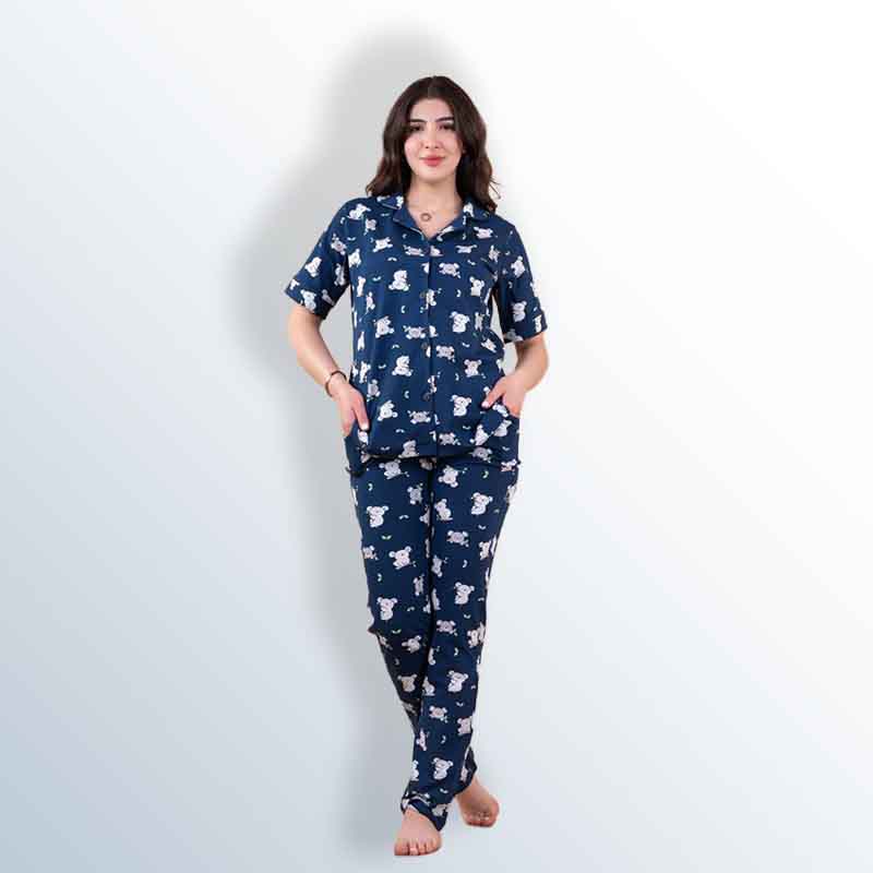 Women's printed button cotton pajamas