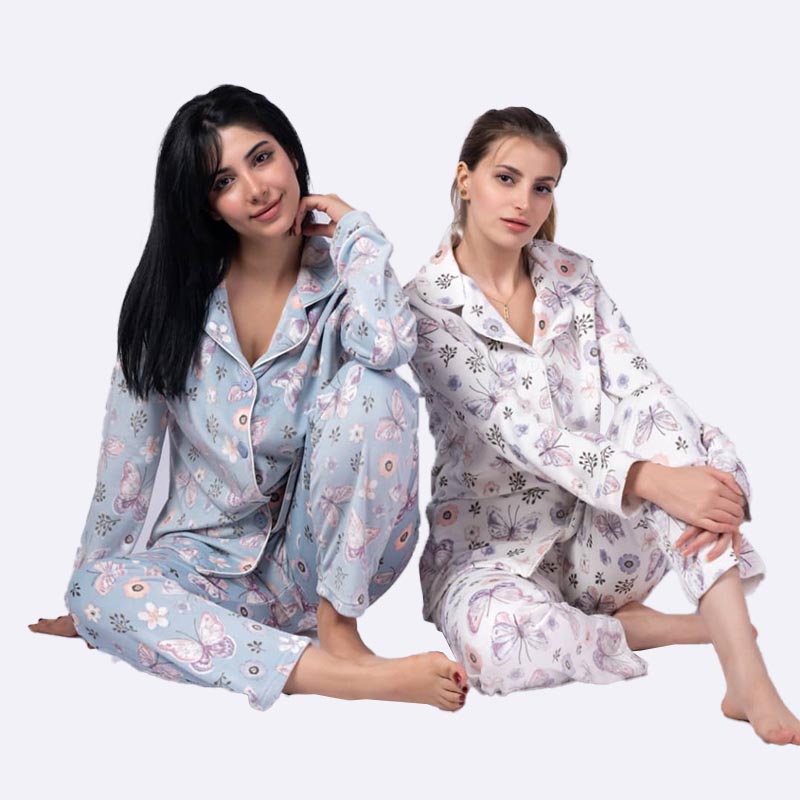 Women's Printed Pajama Set (Butterflies/Floral)