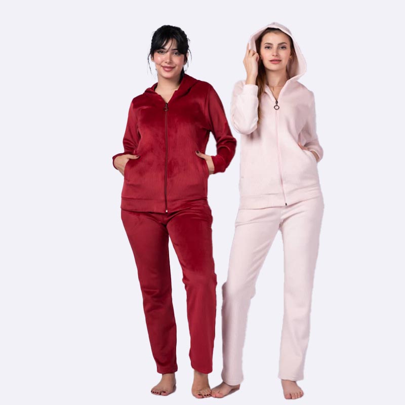 Velvet Full-Zip Hooded Pajama Set