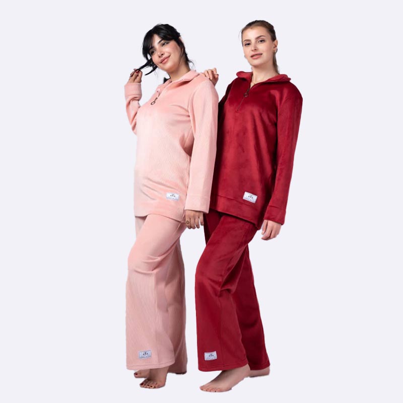 Velvet Wide-Leg Quarter-Zip Pajama Set