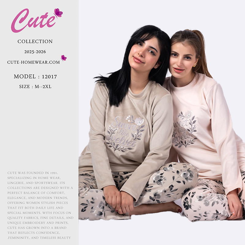 Velvet Embroidered Top Floral Print Pajama Set