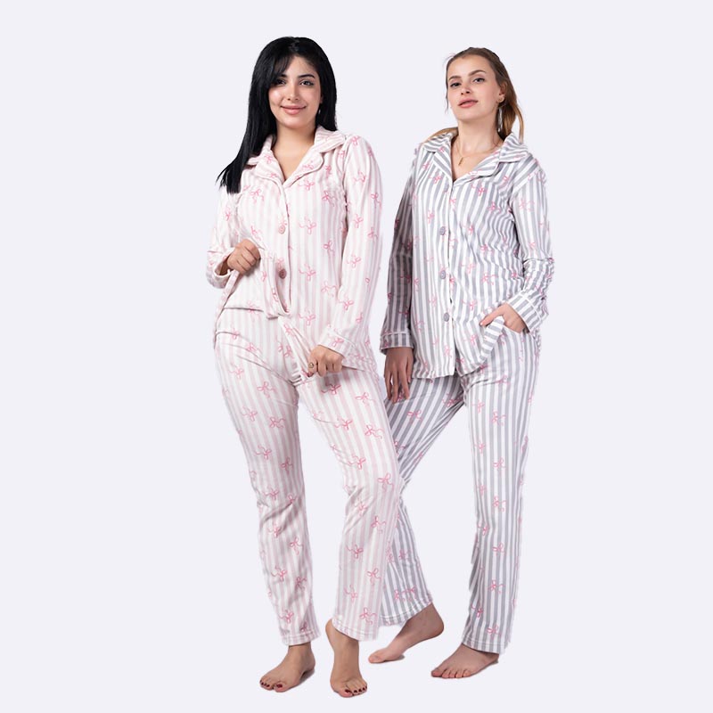 Classic Striped Bow-Print Pajama Set