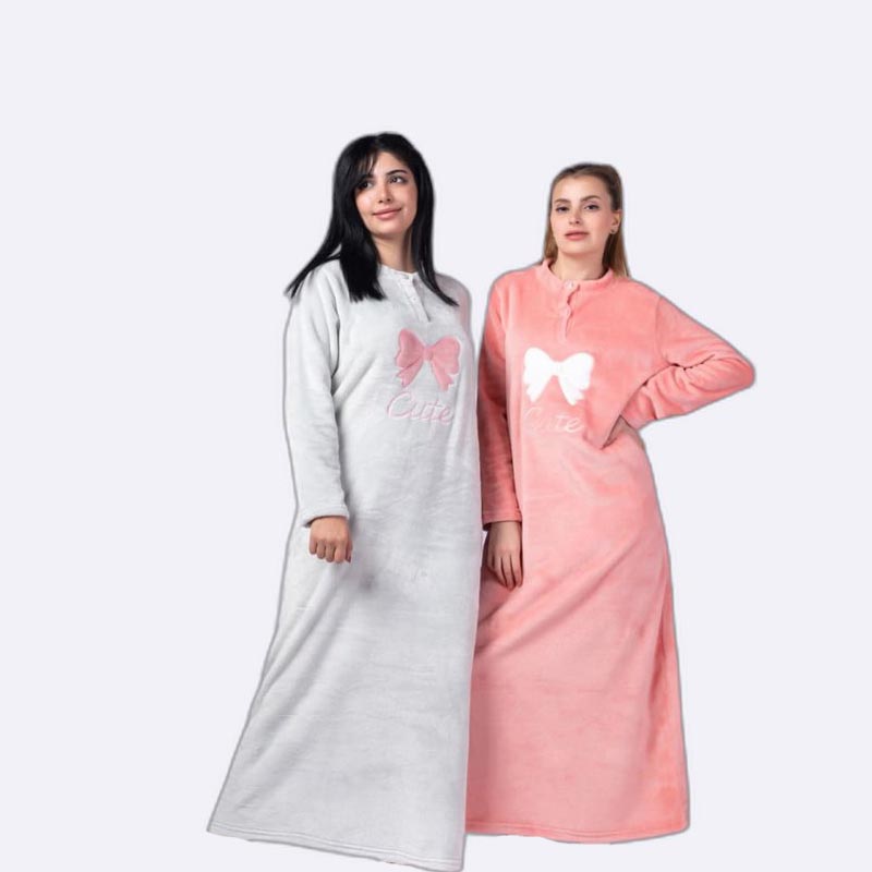 Cozy Bow-Accent Long Sleeve Nightgown