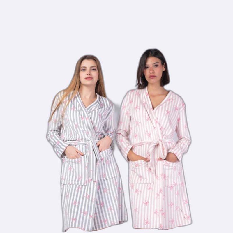 Striped Bow-Embellished Women's Robe